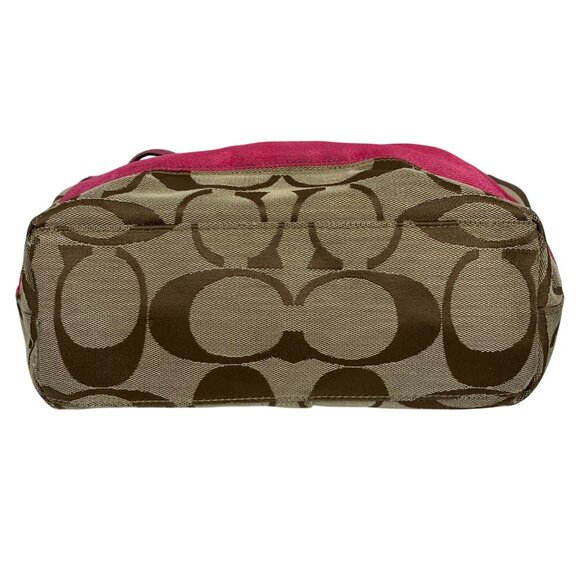 2009 COACH Signature Collection Khaki Pink Stripe Tote F13548 NO TAG - Picture 6 of 13